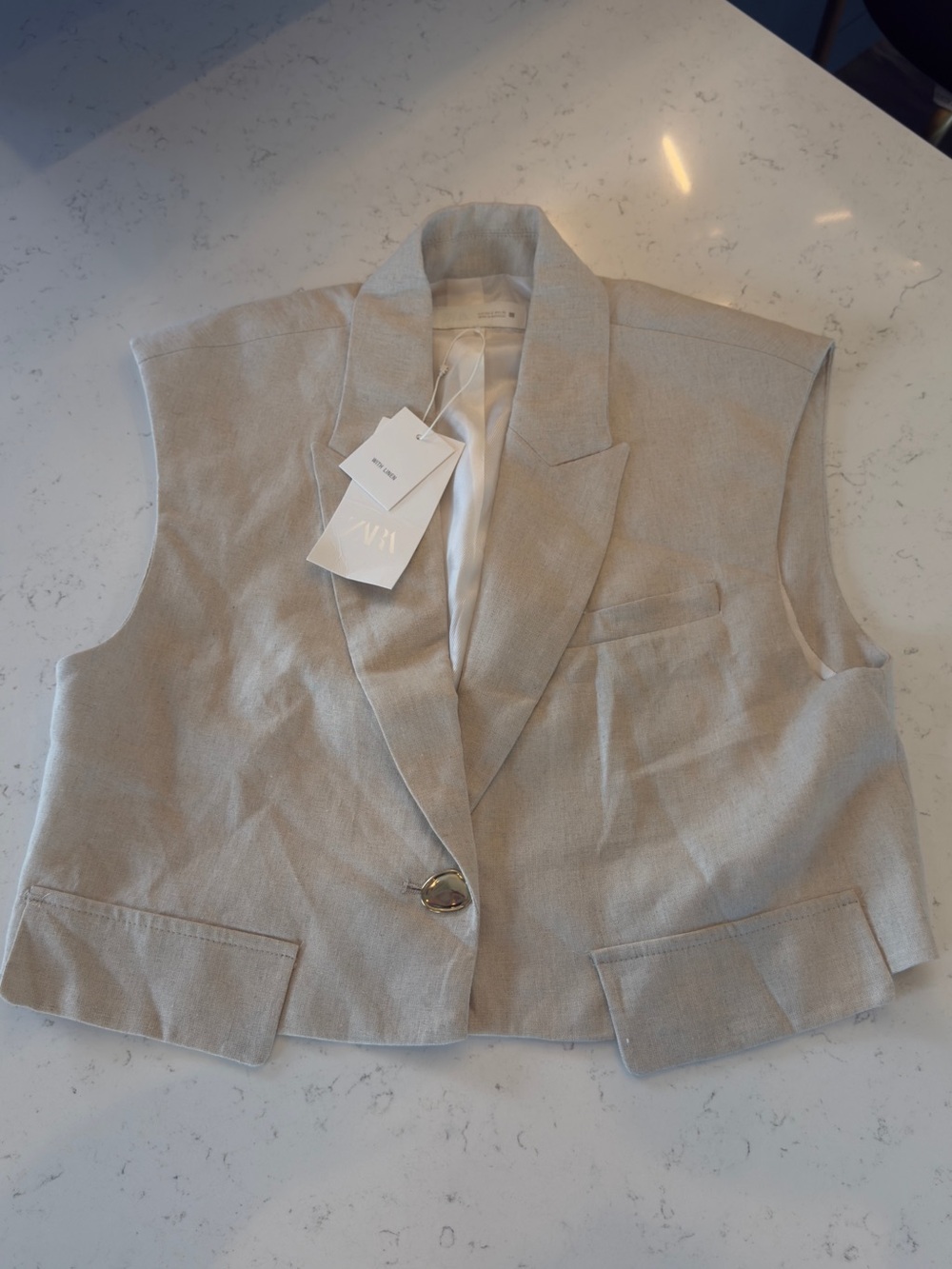 Zara Light Beige Sleeveless Blazer Vest